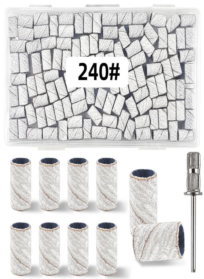 TKYZMS 100 Pcs (240 Grit White)Sanding Bands Nail Drill Bit with 0.31in diameter,Nail Drill Bits Extreme Fine Grit Sanding Band,Sanding Belt Upgrade Mandrel Bits,Professional Nail Drill Bit for Acrylic Nails - Image 1